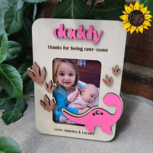 Daddy Dinosaur Picture Frame 🦕 | Personalized Father’s Day Magnet Frame | “Rawr-some” Dad Gift