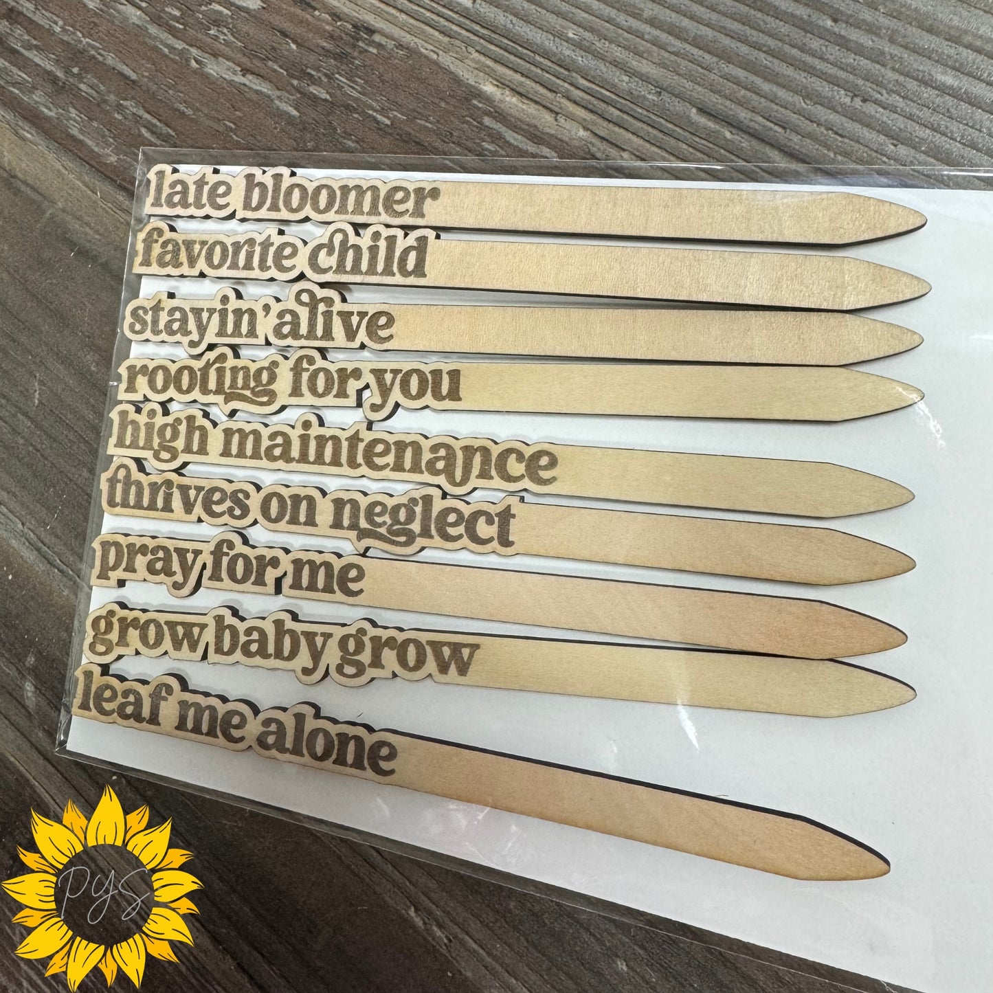 Say It With Leaves — Wood Plant Stakes for Plant Lovers (Set of 9)