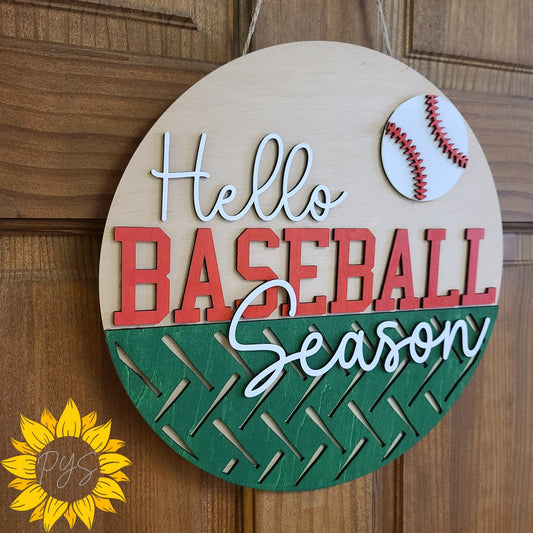 Hello Baseball Season – Baseball Door Sign