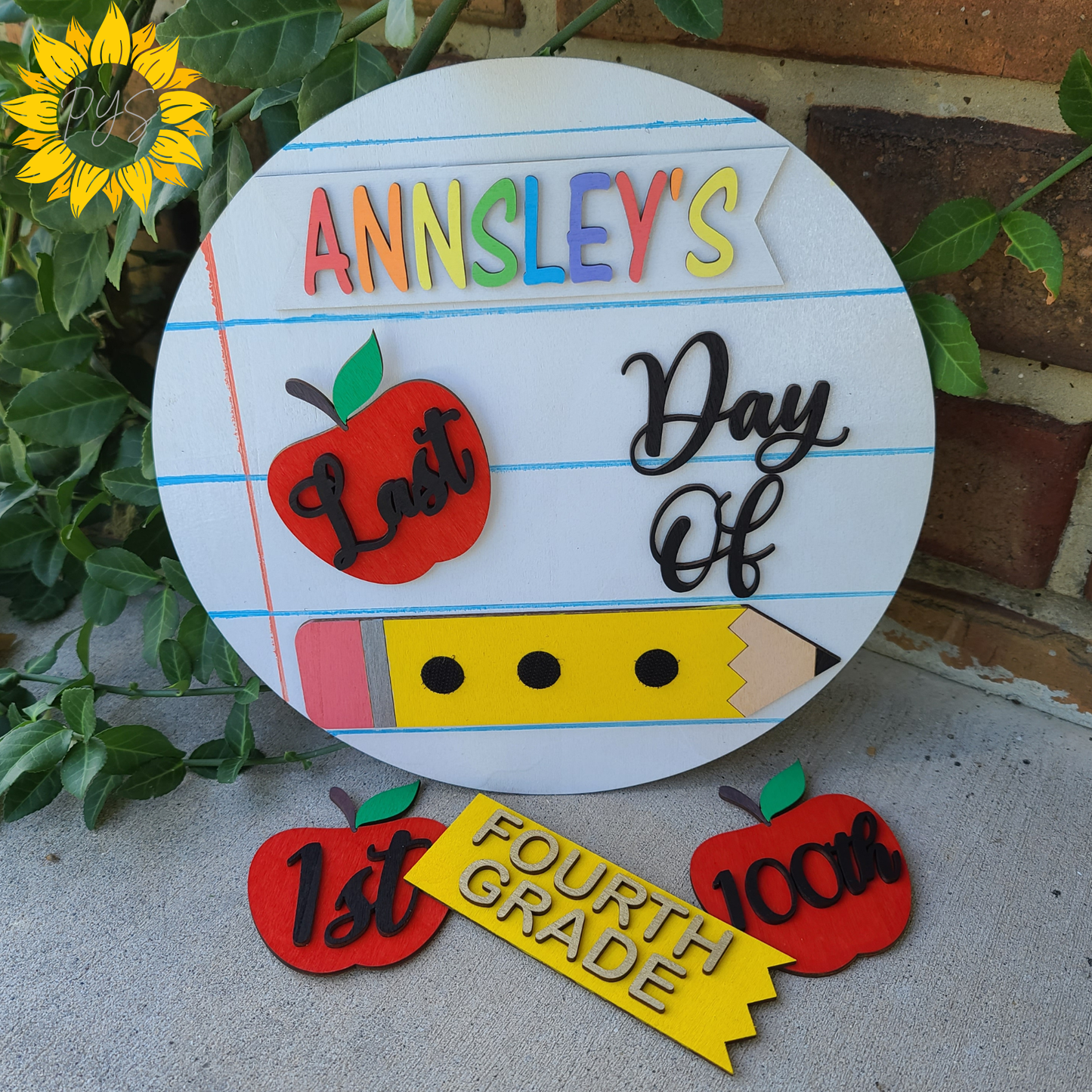 Personalized Interchangeable School Milestone Sign ✏️ | First, Last & 100th Day of School Photo Prop | Reusable Wooden School Sign