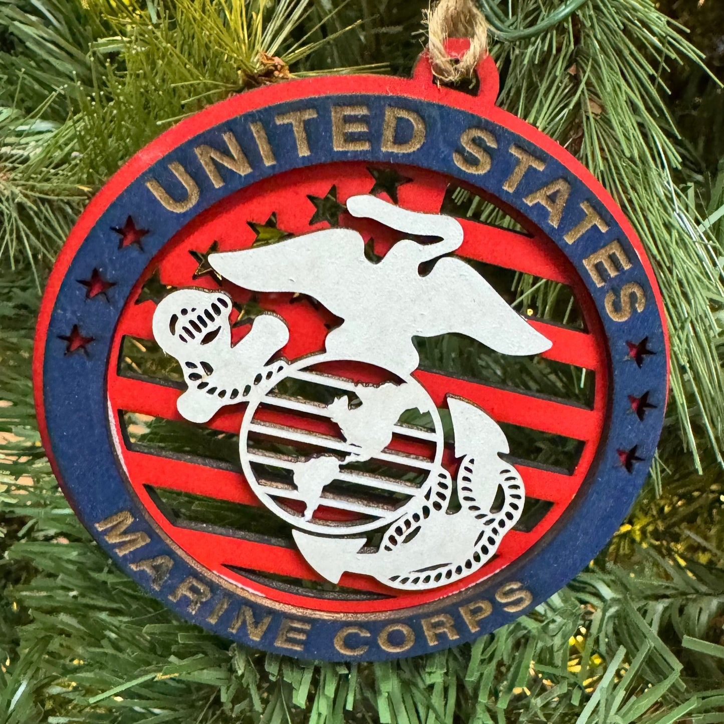 “Semper Fi” Hand-Painted Ornament with Tribute Card | Layered Wood Keepsake