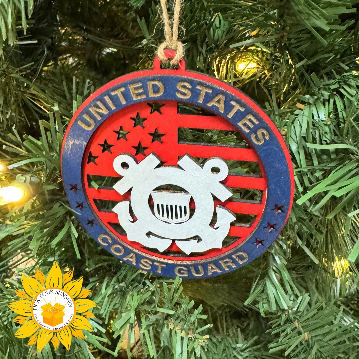 Hand Painted Coast Guard Wood Ornament – 4" Layered Patriotic Keepsake