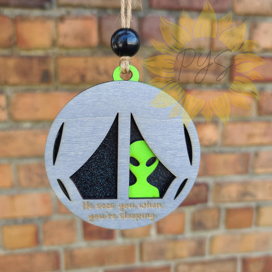 Peeking Alien Layered Wood Ornament