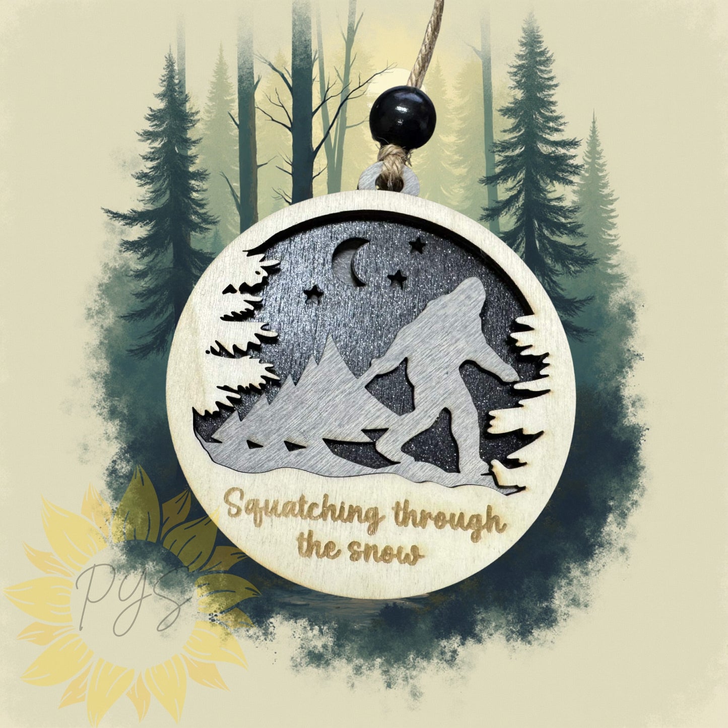 "Squatching Through the Snow" Layered Wood Ornament