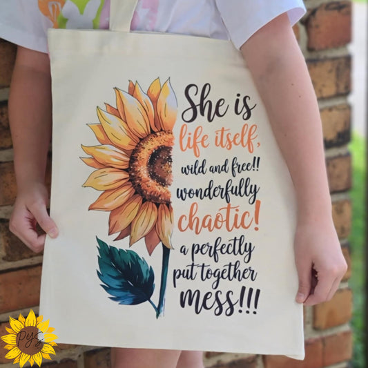 Sunflower Inspirational Canvas Tote Bag