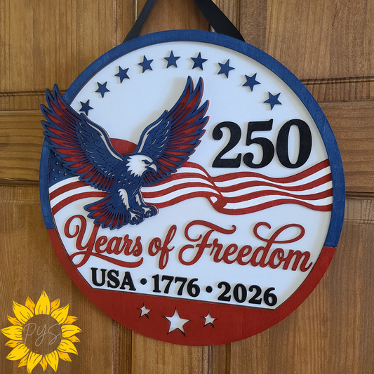 250 Years of Freedom Wooden Door Hanger | Patriotic Eagle Front Door Sign | USA 1776-2026 American Independence Decor