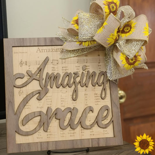Amazing Grace Wall Art – With (optional) Sunflower Sympathy Bow