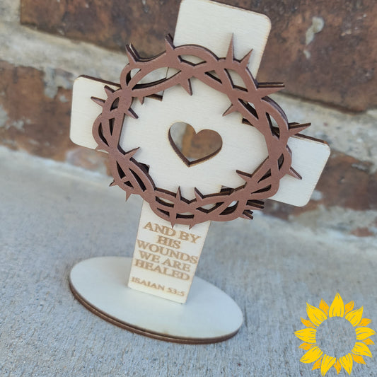 Faith & Healing Cross Shelf Sitter ✝️ Crown of Thorns Christian Decor