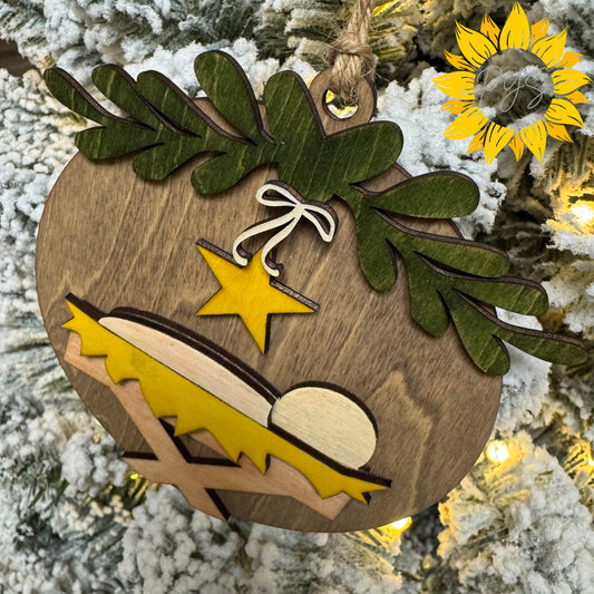 Nativity Manger Ornament | Layered Hand-Painted Wood Christmas Ornament | Baby Jesus Faith Ornament | Christian Holiday Decor
