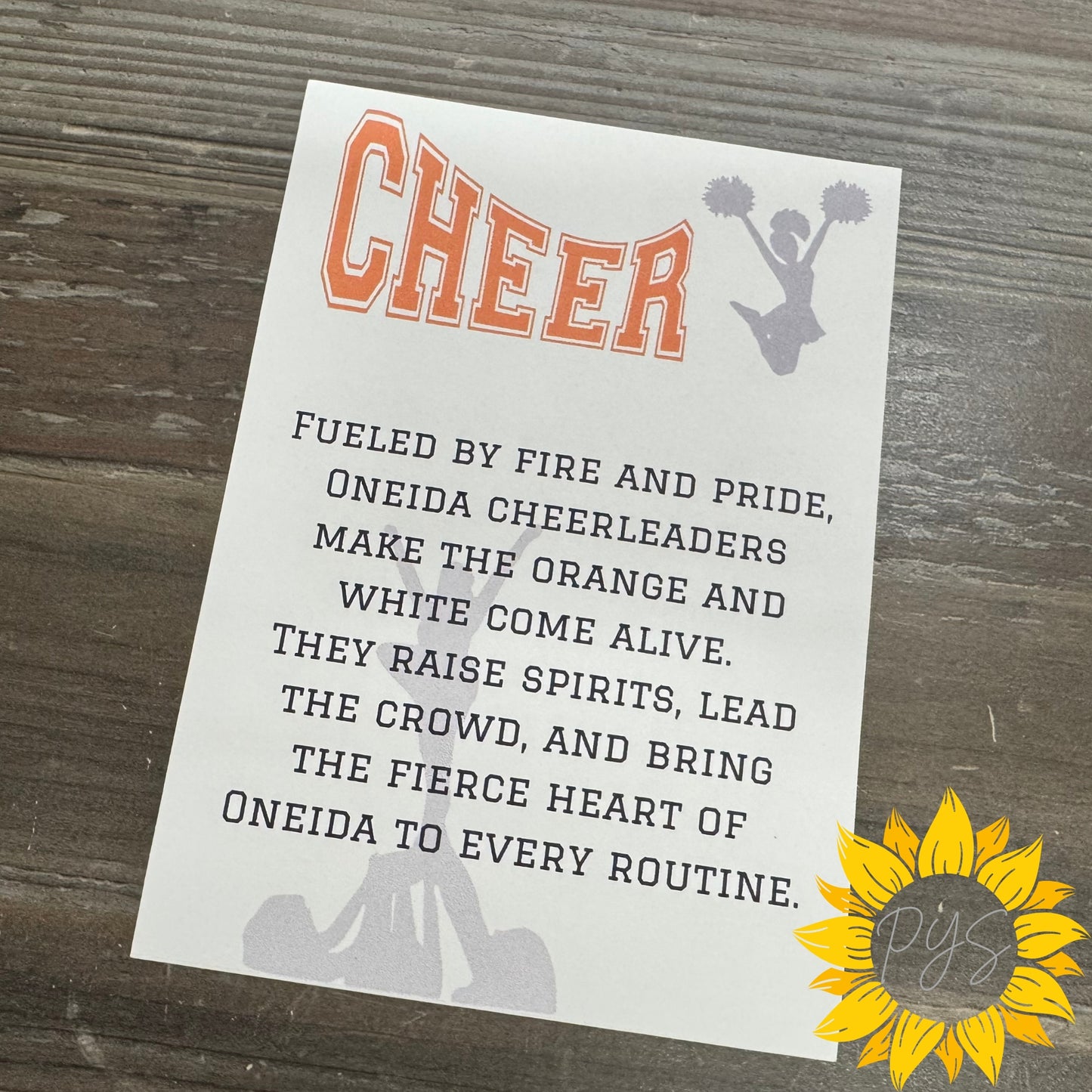 Custom Cheerleader Tag — Personalized Layered Wood Cheer Gift with 5x7 Card