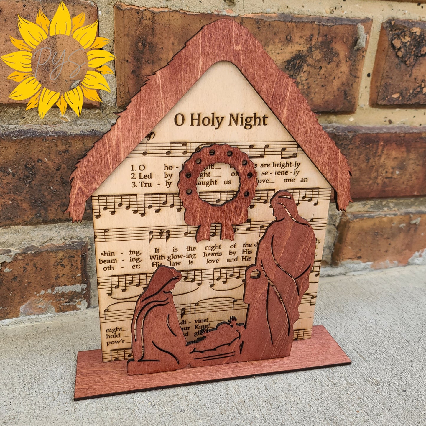 “O Holy Night” Wooden Nativity Shelf Sitter – Christian Christmas Décor