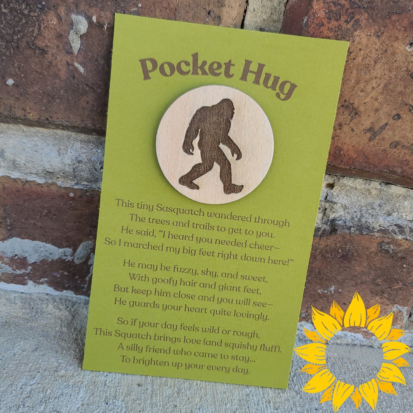 Sasquatch Pocket Hug 💚 Mini Wooden Token Gift | Encouragement Keepsake