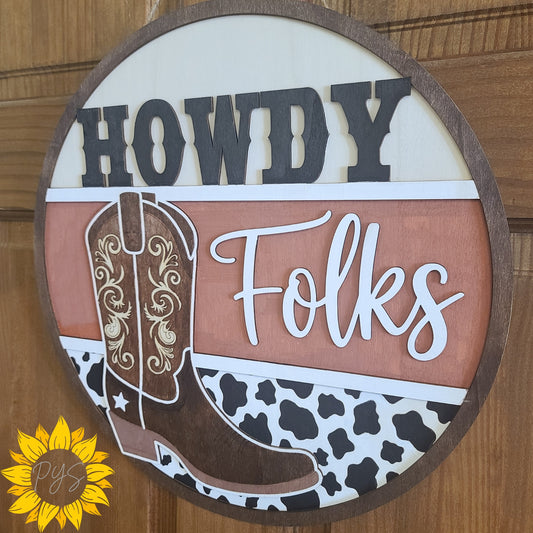 Howdy Folks Door Sign 🤠 Western Cowgirl Decor | Farmhouse Front Door Hanger