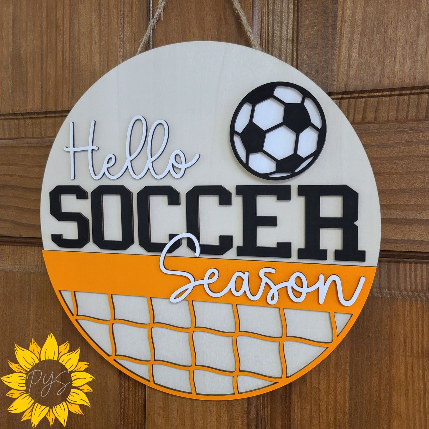 Hello Soccer Season Door Hanger ⚽ Custom School Colors | Sports Front Door Sign
