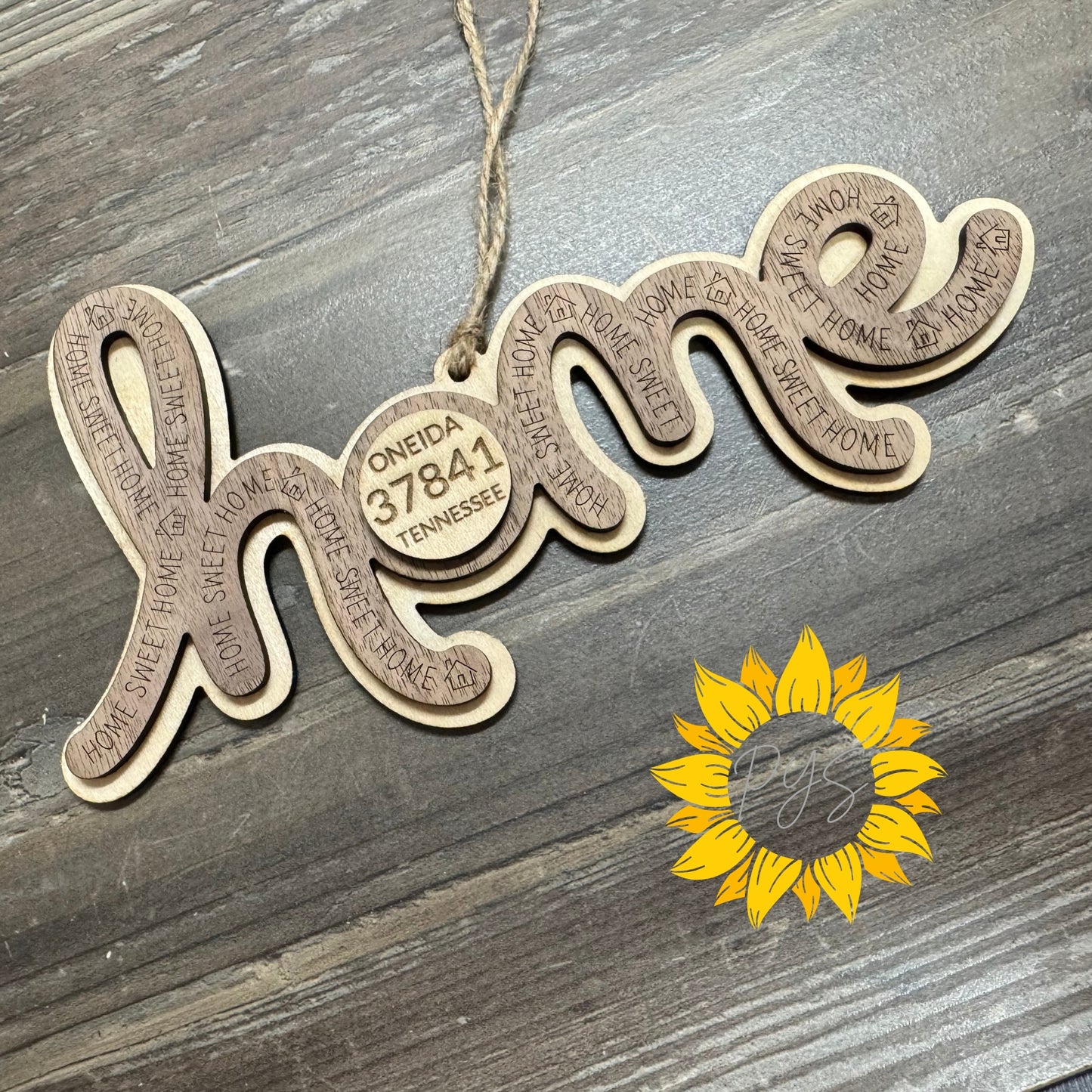 Custom Home Sweet Home Tag — Personalized Zip Code Wood Ornament + 5x7 Card
