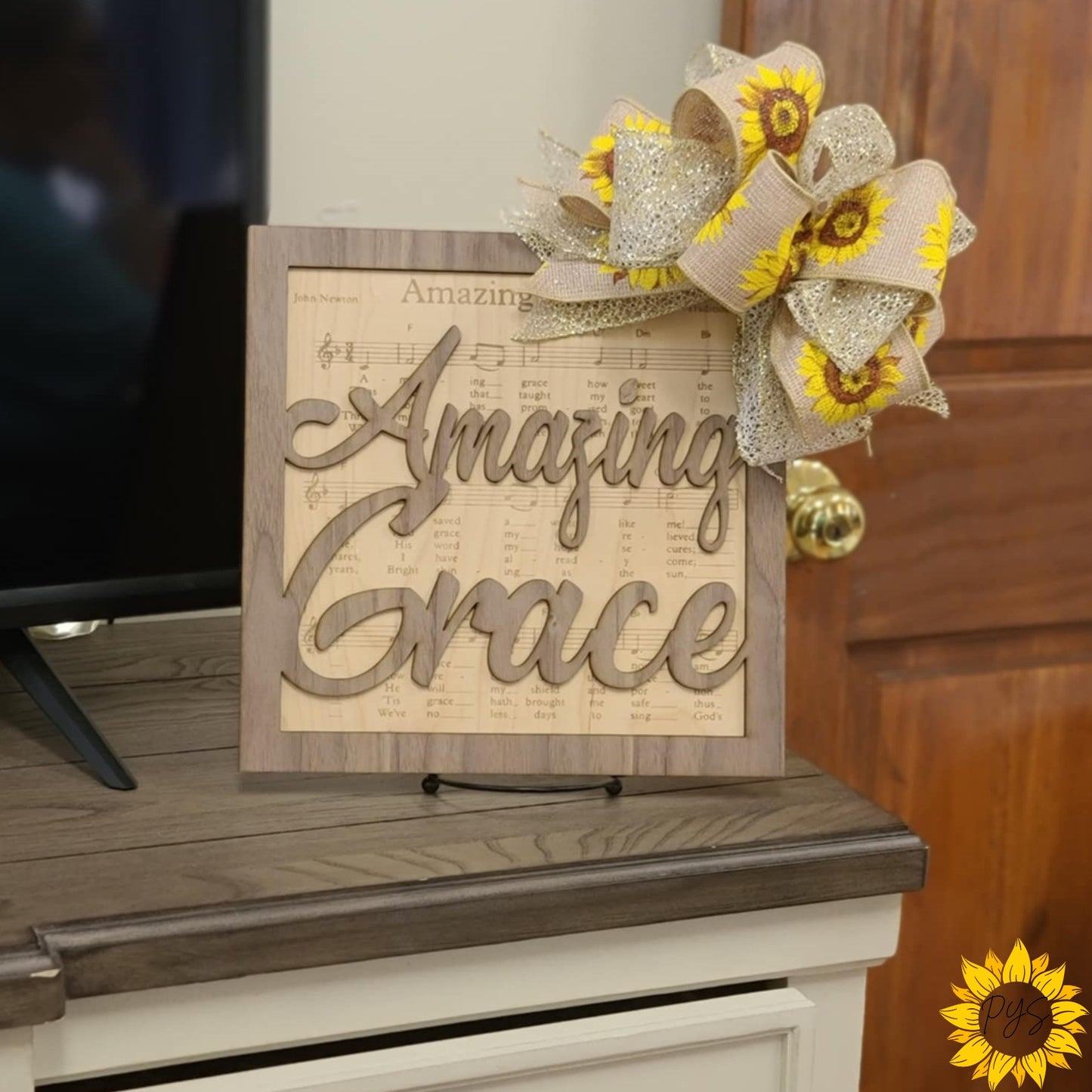 Amazing Grace Wall Art – With (optional) Sunflower Sympathy Bow