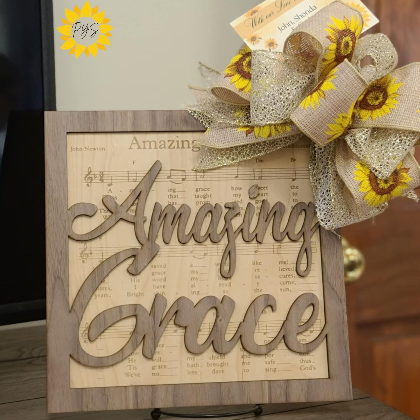 Amazing Grace Wall Art – With (optional) Sunflower Sympathy Bow