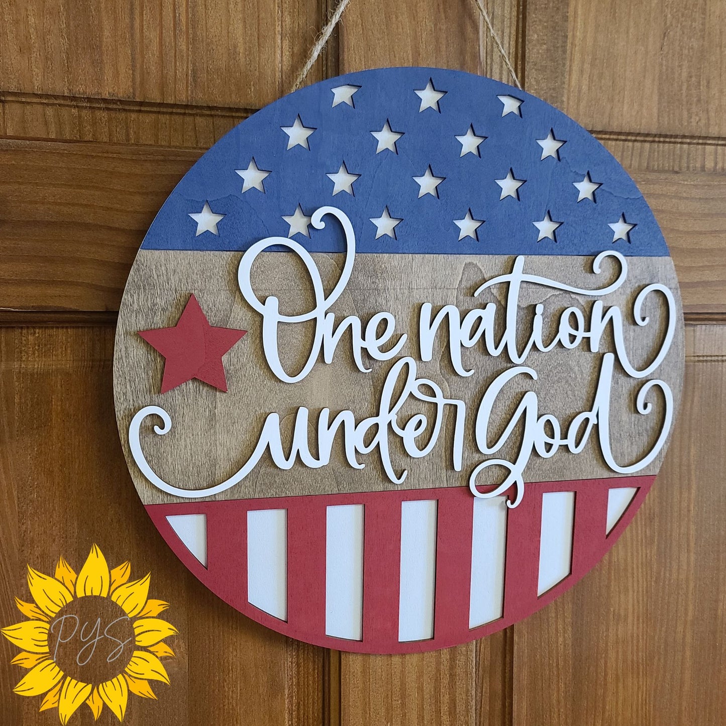One Nation Under God Door Hanger Patriotic Wood Sign | Americana Front Door Decor