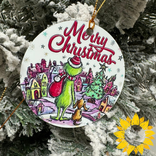 Whimsy 2.75” Double-Sided Metal Grinch Ornament Set – 4 PLAYFUL DESIGNS TO CHOOSE FROM