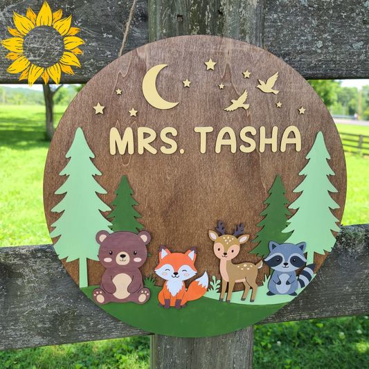 Personalized Woodland Classroom Door Sign 🌲 | Custom Teacher Name Sign | Forest Animal Classroom Decor