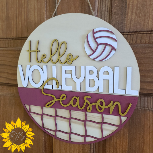 Hello Volleyball Season Door Sign 🏐 | Volleyball Door Hanger | Custom School Colors Sports Décor
