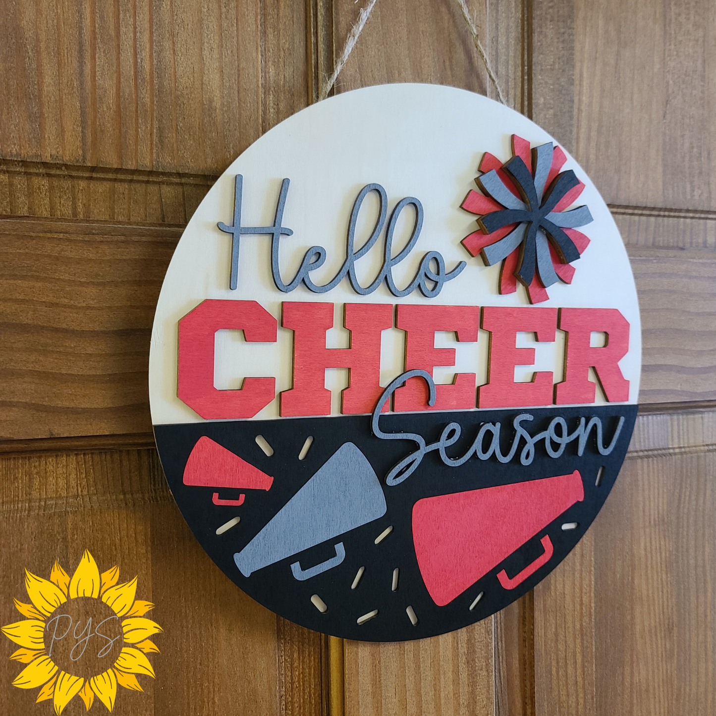 Hello Cheer Season Door Sign 📣 | Cheerleader Door Hanger | Custom School Colors Cheer Décor
