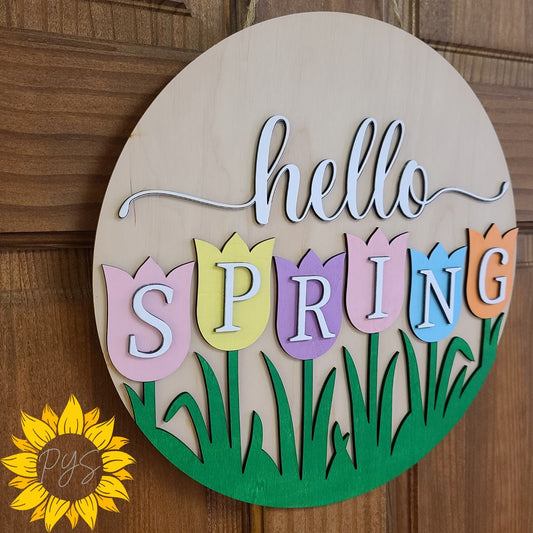 🌷🌼 Hello Spring Tulip Door Sign – Round Spring Welcome 🌼🌷