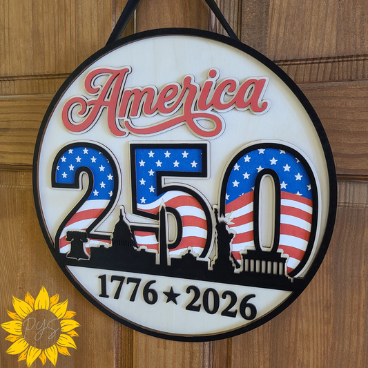 America 250 Wooden Door Hanger | Patriotic 1776–2026 Front Door Sign | USA Semiquincentennial Decor