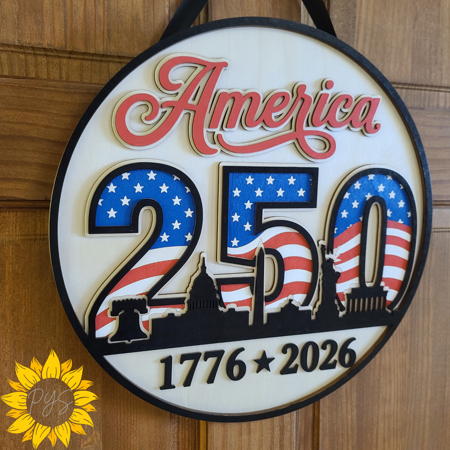 America 250 Wooden Door Hanger | Patriotic 1776–2026 Front Door Sign | USA Semiquincentennial Decor