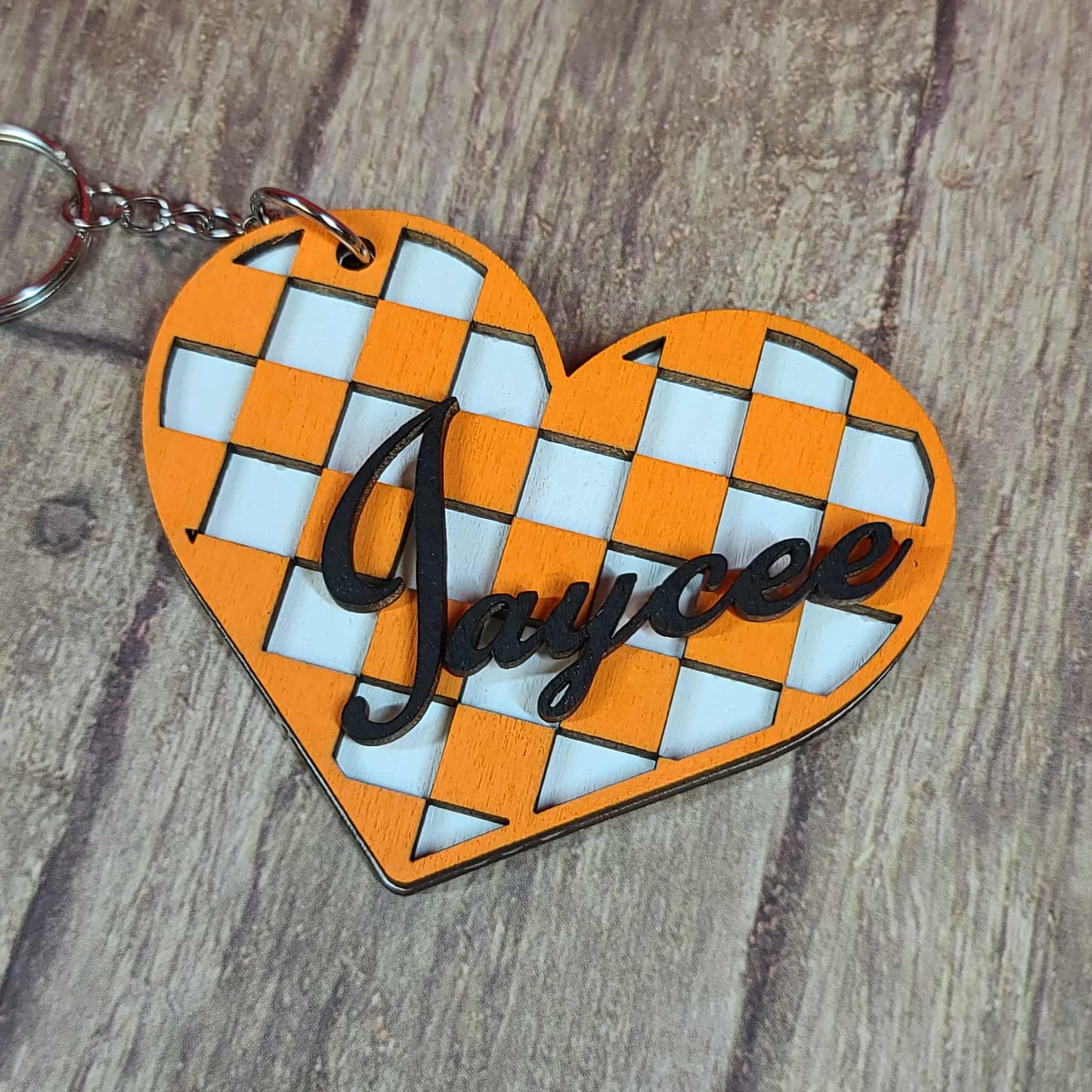 Custom Tennessee Pride Heart Keychain 🧡 Personalized Checkered Bag Tag