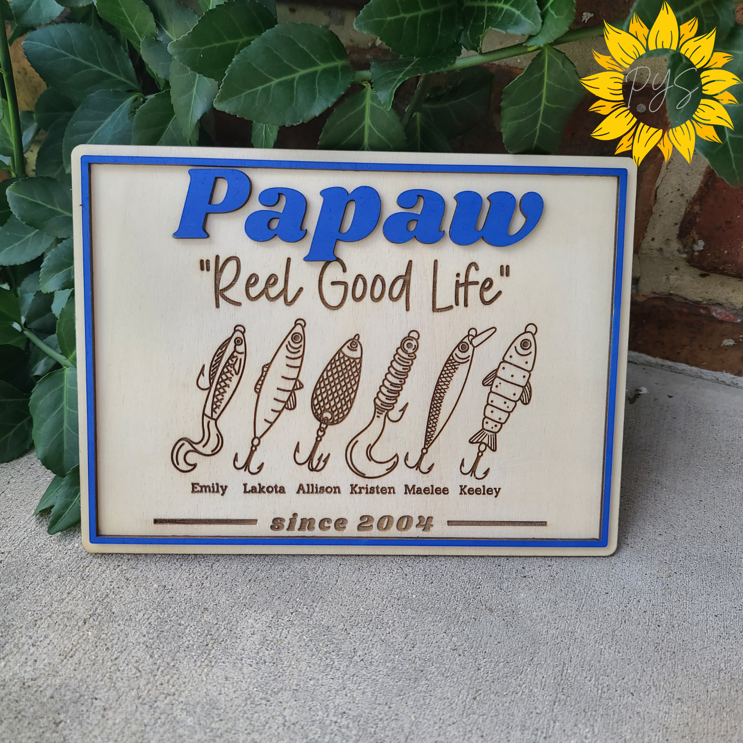 Papaw “Reel Good Life” Fishing Plaque 🎣 | Personalized Fishing Gift for Grandpa | Custom Family Name Sign