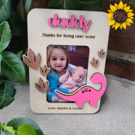 Daddy Dinosaur Picture Frame 🦕 | Personalized Father’s Day Magnet Frame | “Rawr-some” Dad Gift