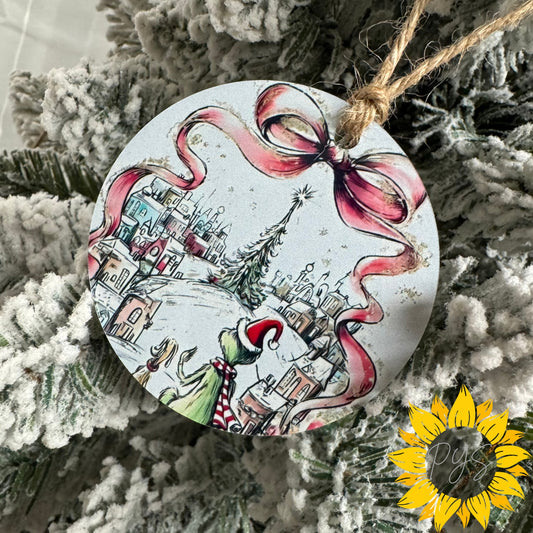 Whimsy 2.75” Double-Sided Metal Grinch Ornament Set – 4 PLAYFUL DESIGNS TO CHOOSE FROM