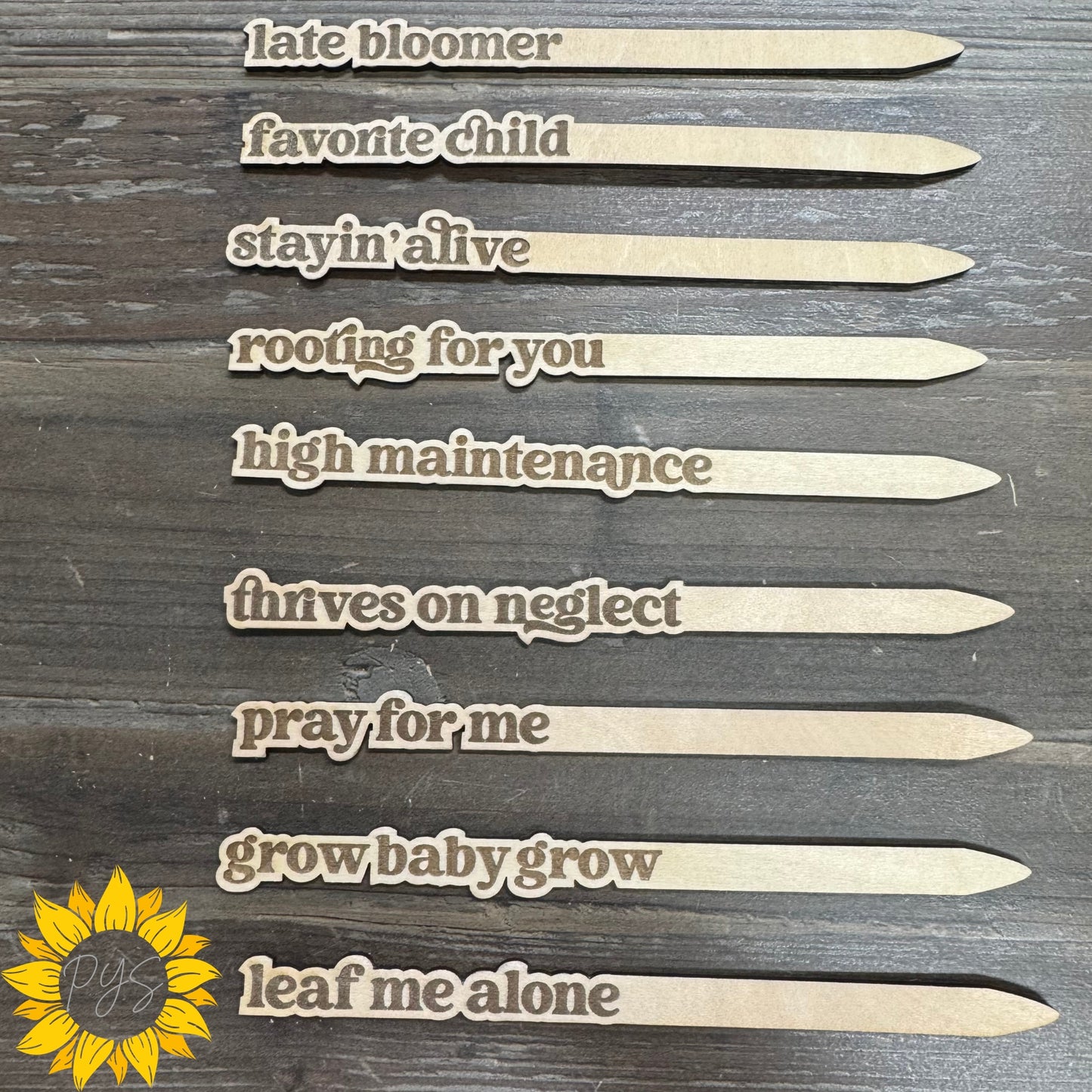 Say It With Leaves — Wood Plant Stakes for Plant Lovers (Set of 9)