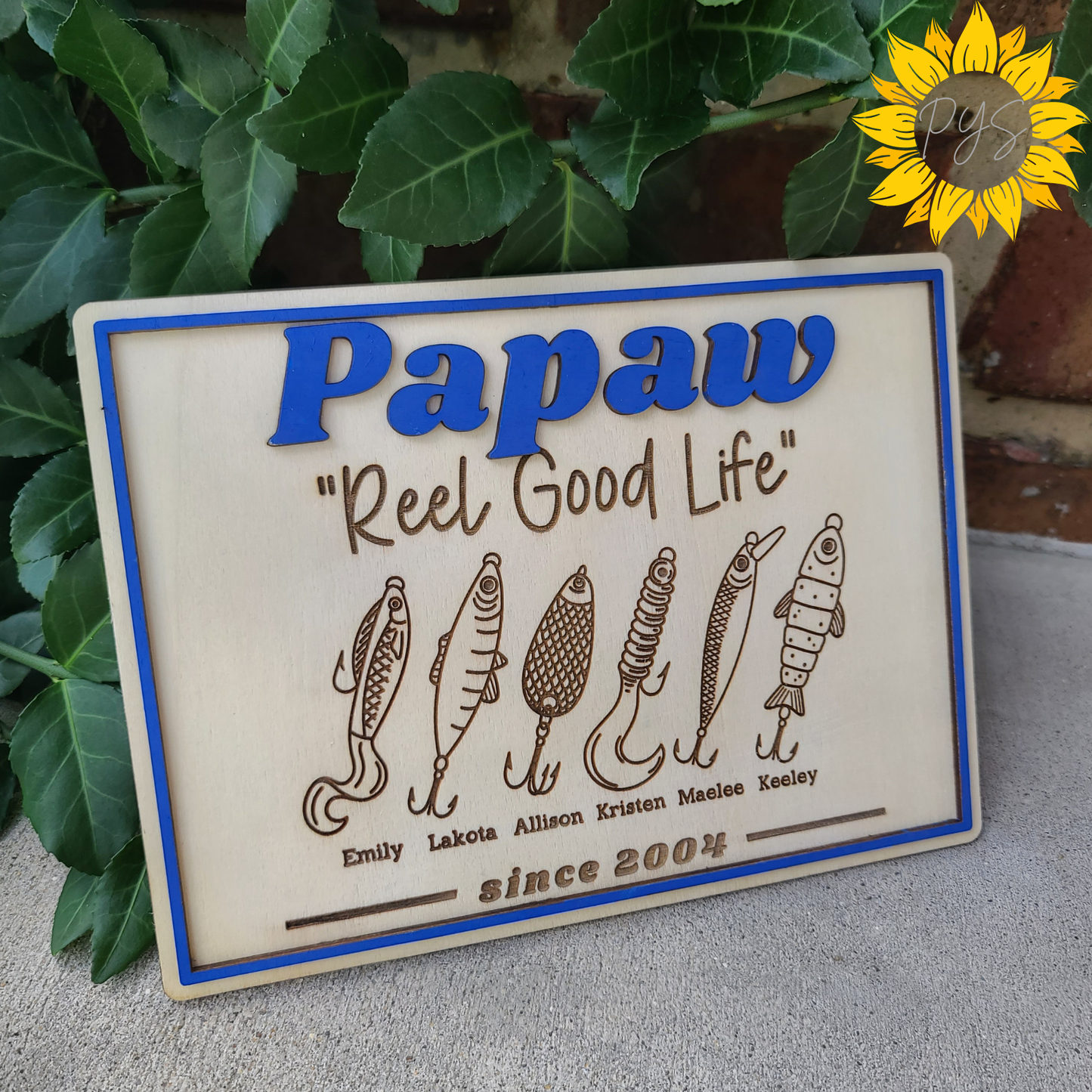 Papaw “Reel Good Life” Fishing Plaque 🎣 | Personalized Fishing Gift for Grandpa | Custom Family Name Sign
