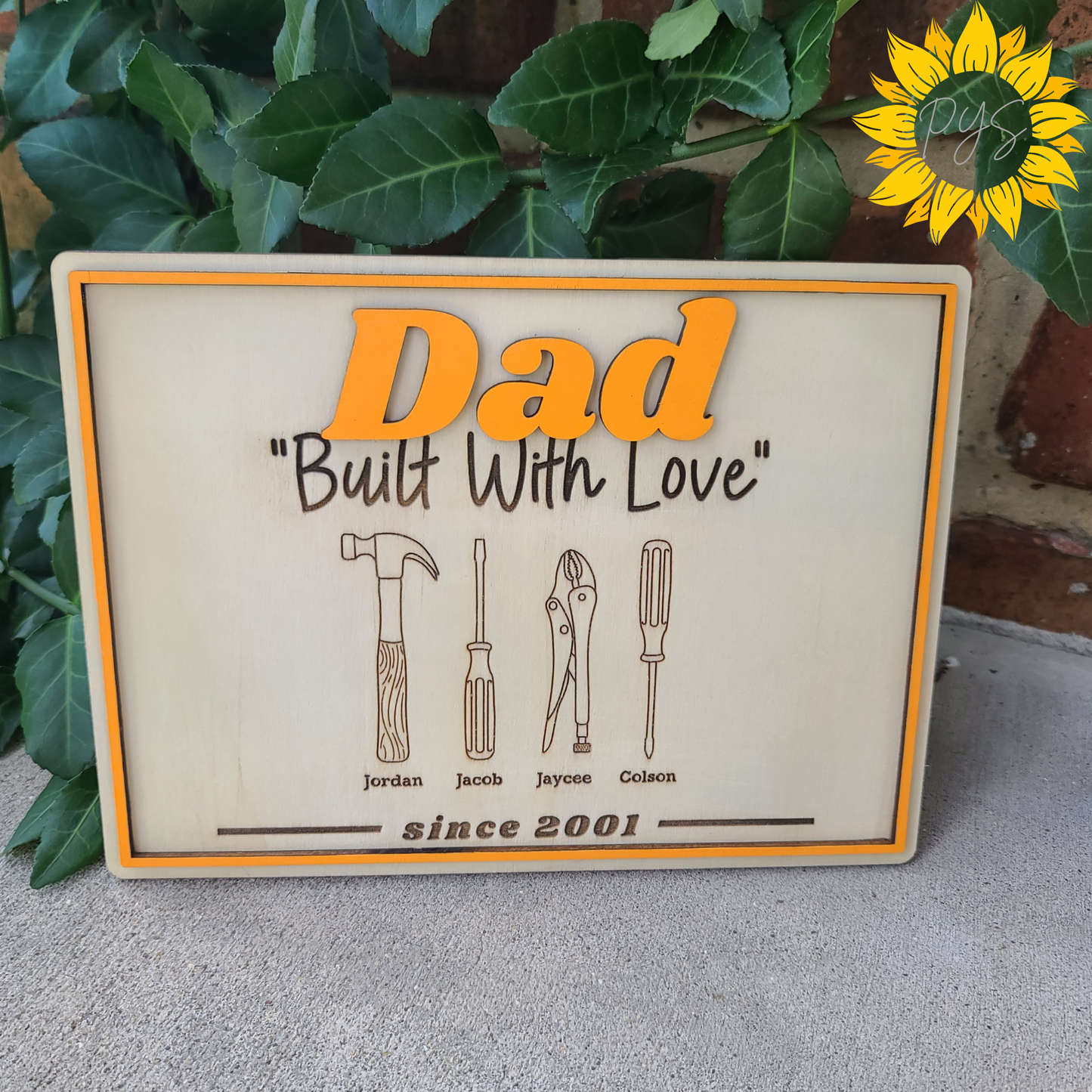Dad “Built With Love” Tool Plaque 🔨 | Personalized Father’s Day Gift | Custom Family Name Sign