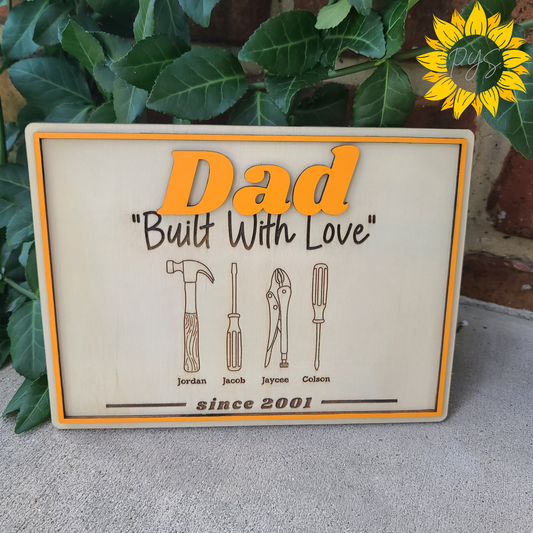 Dad “Built With Love” Tool Plaque 🔨 | Personalized Father’s Day Gift | Custom Family Name Sign