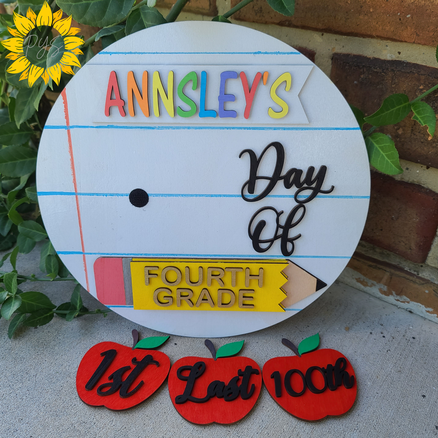Personalized Interchangeable School Milestone Sign ✏️ | First, Last & 100th Day of School Photo Prop | Reusable Wooden School Sign