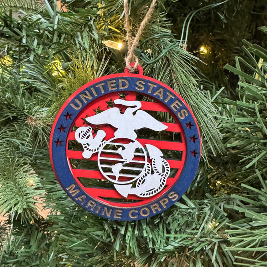 “Semper Fi” Hand-Painted Ornament with Tribute Card | Layered Wood Keepsake