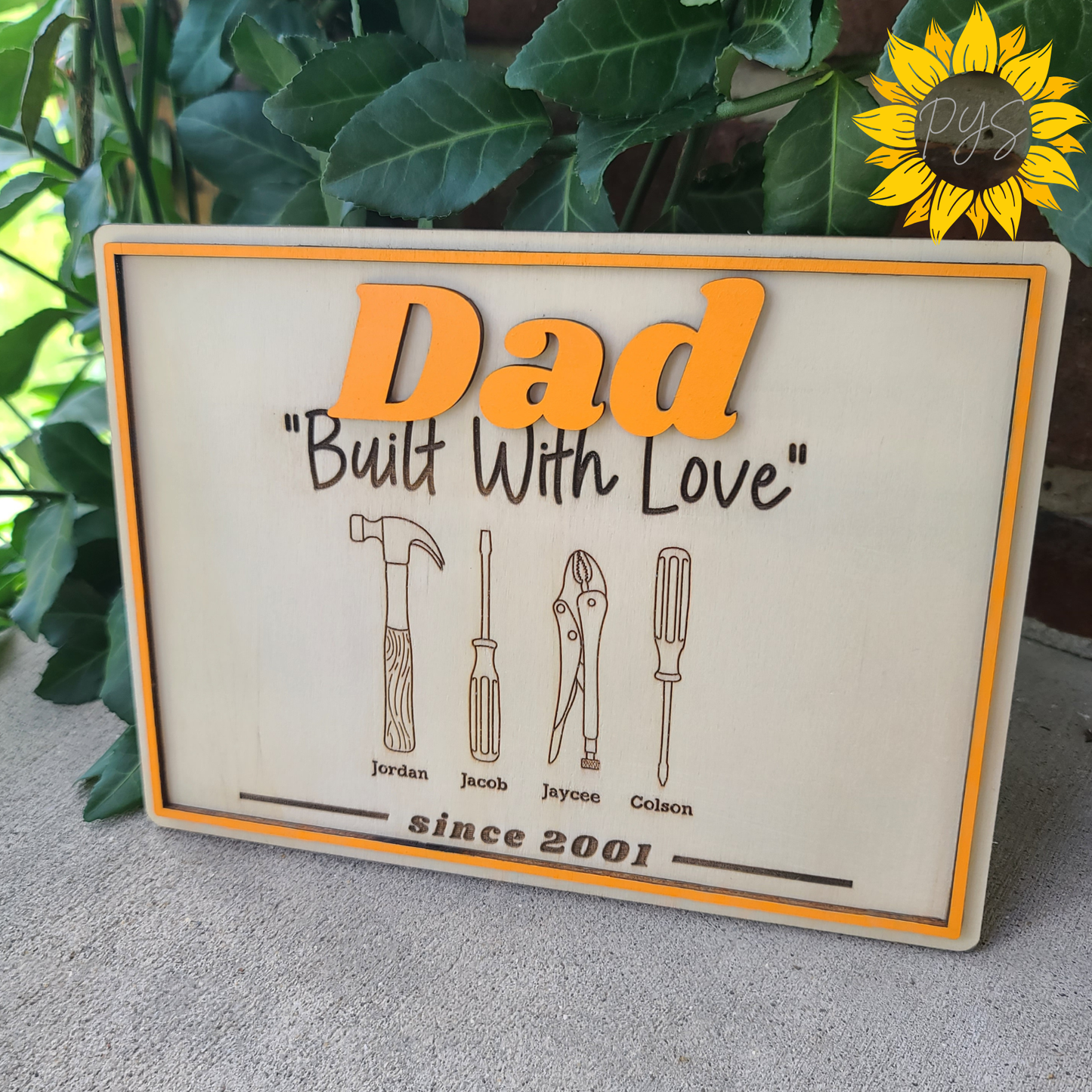 Dad “Built With Love” Tool Plaque 🔨 | Personalized Father’s Day Gift | Custom Family Name Sign