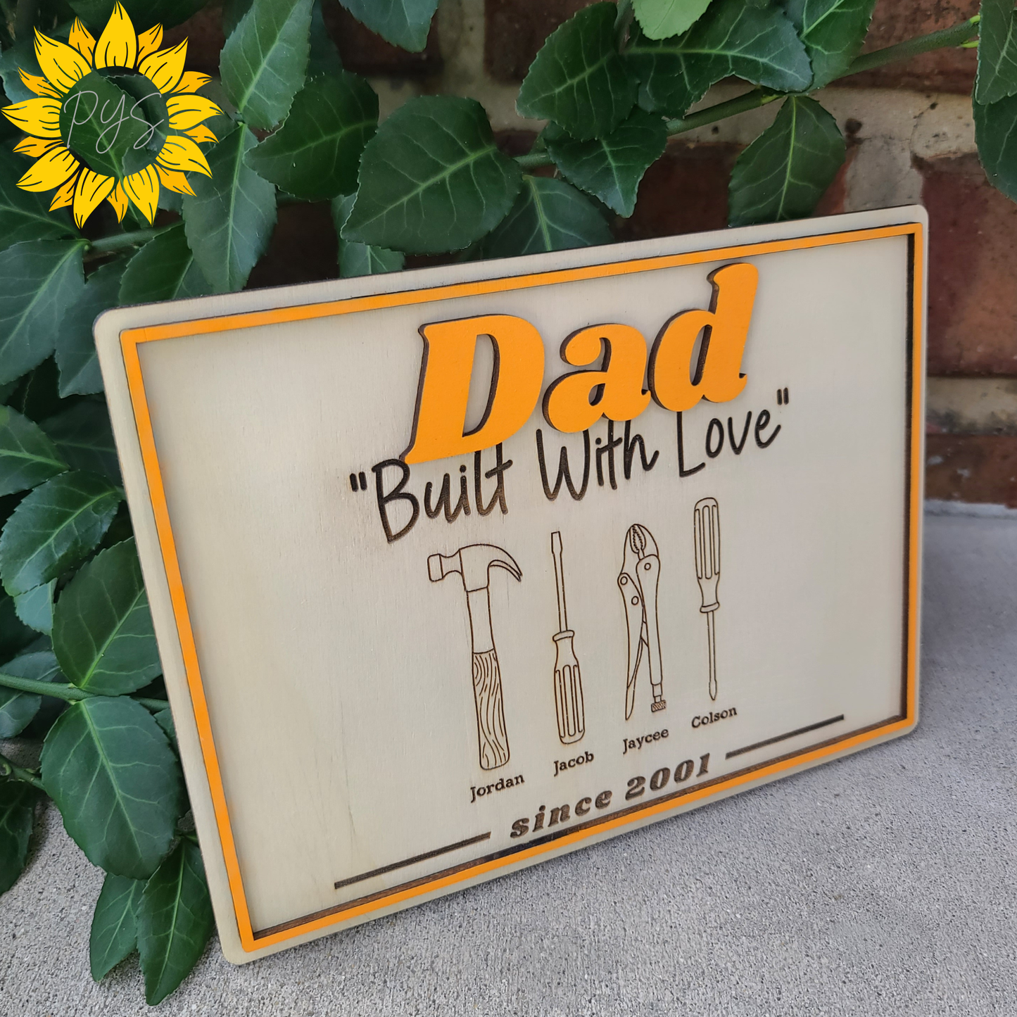 Dad “Built With Love” Tool Plaque 🔨 | Personalized Father’s Day Gift | Custom Family Name Sign