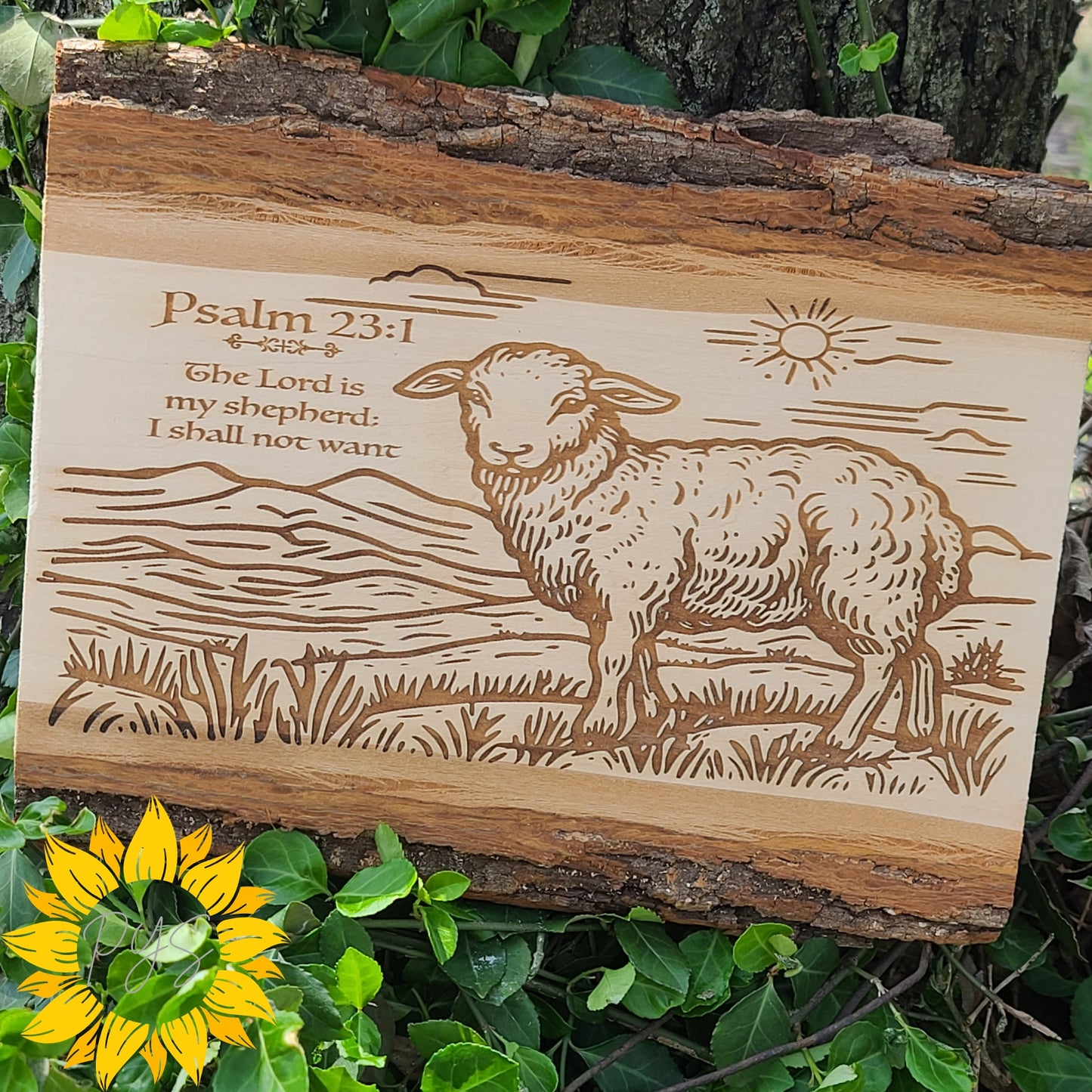Psalm 23 Wood "Medium" Plaque 🐑 “The Lord is My Shepherd” Rustic Engraved Sign
