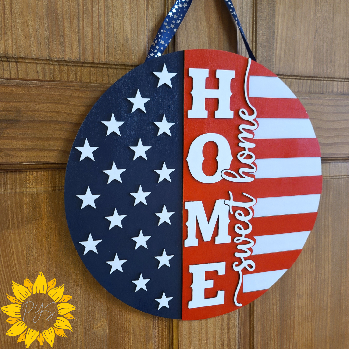 Home Sweet Home Patriotic Wooden Door Hanger | American Flag Front Door Sign | Red, White & Blue Home Decor