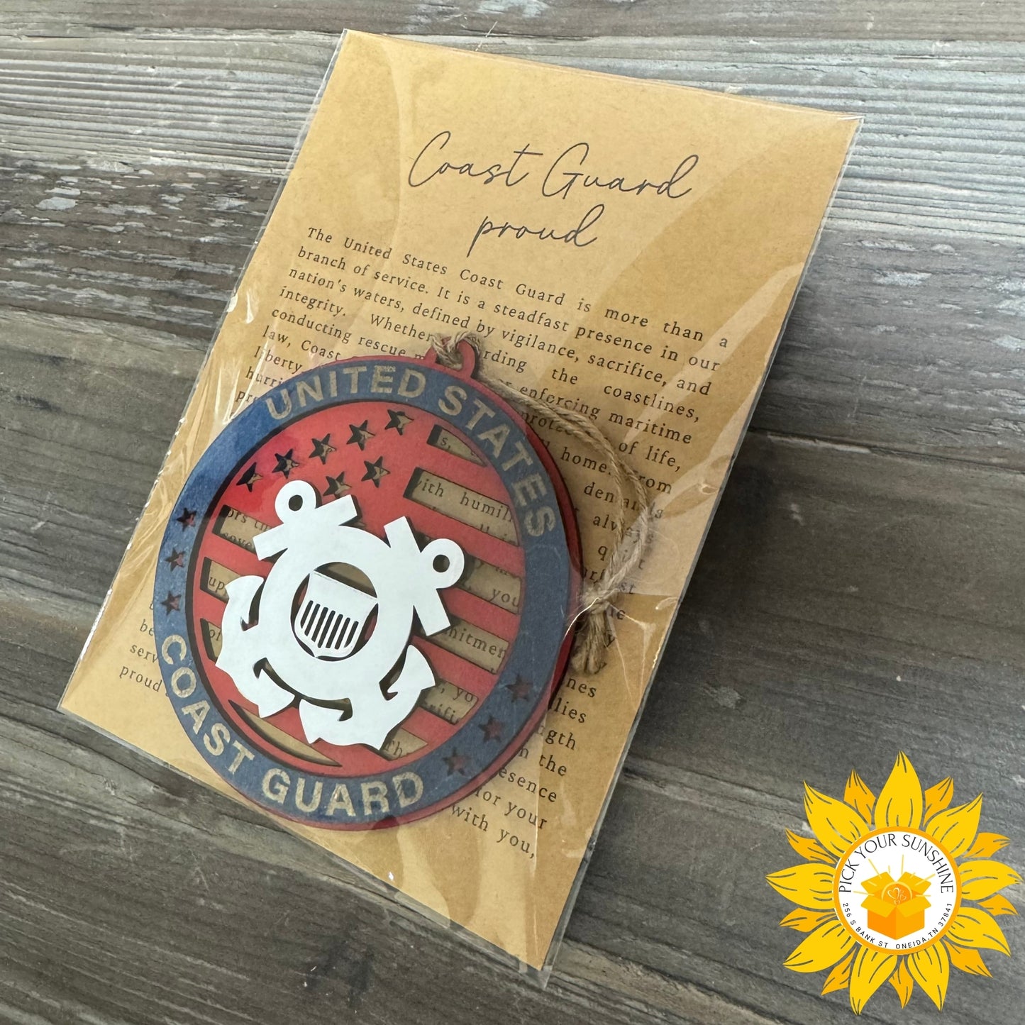 Hand Painted Coast Guard Wood Ornament – 4" Layered Patriotic Keepsake