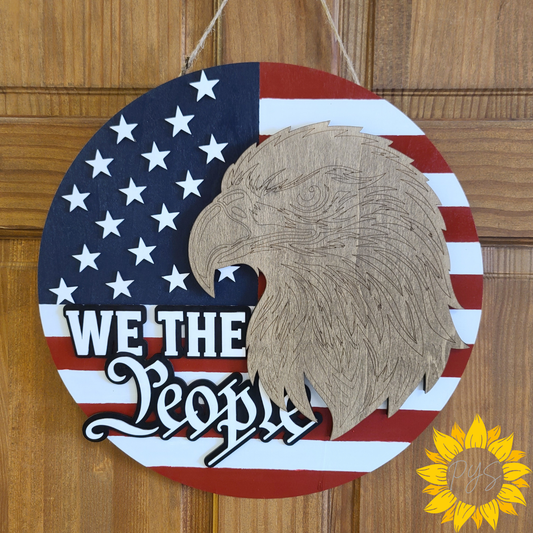 We the People Patriotic Wooden Door Hanger | American Flag & Bald Eagle Front Door Sign | Americana Decor