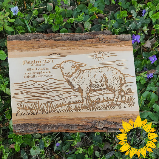 Psalm 23 Wood "Medium" Plaque 🐑 “The Lord is My Shepherd” Rustic Engraved Sign