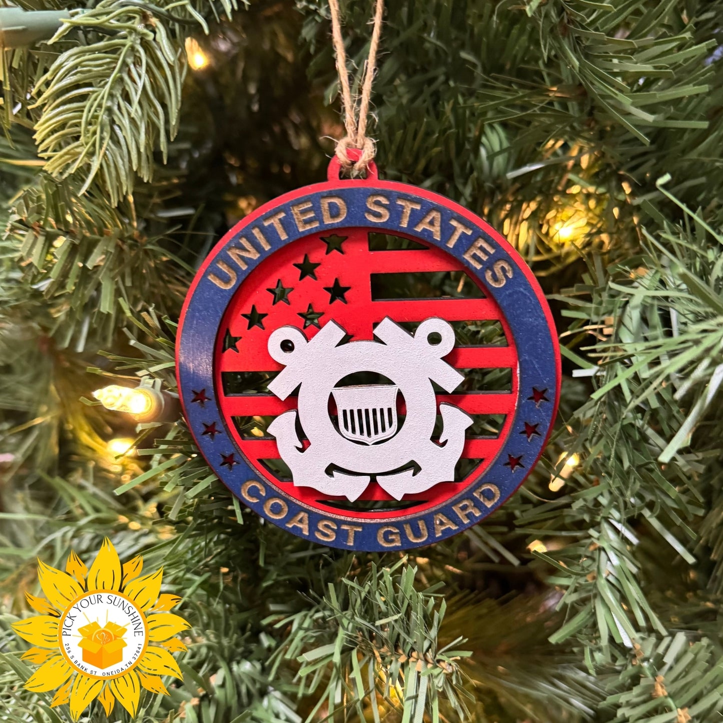 Hand Painted Coast Guard Wood Ornament – 4" Layered Patriotic Keepsake