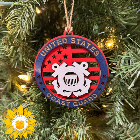 Hand Painted Coast Guard Wood Ornament – 4" Layered Patriotic Keepsake