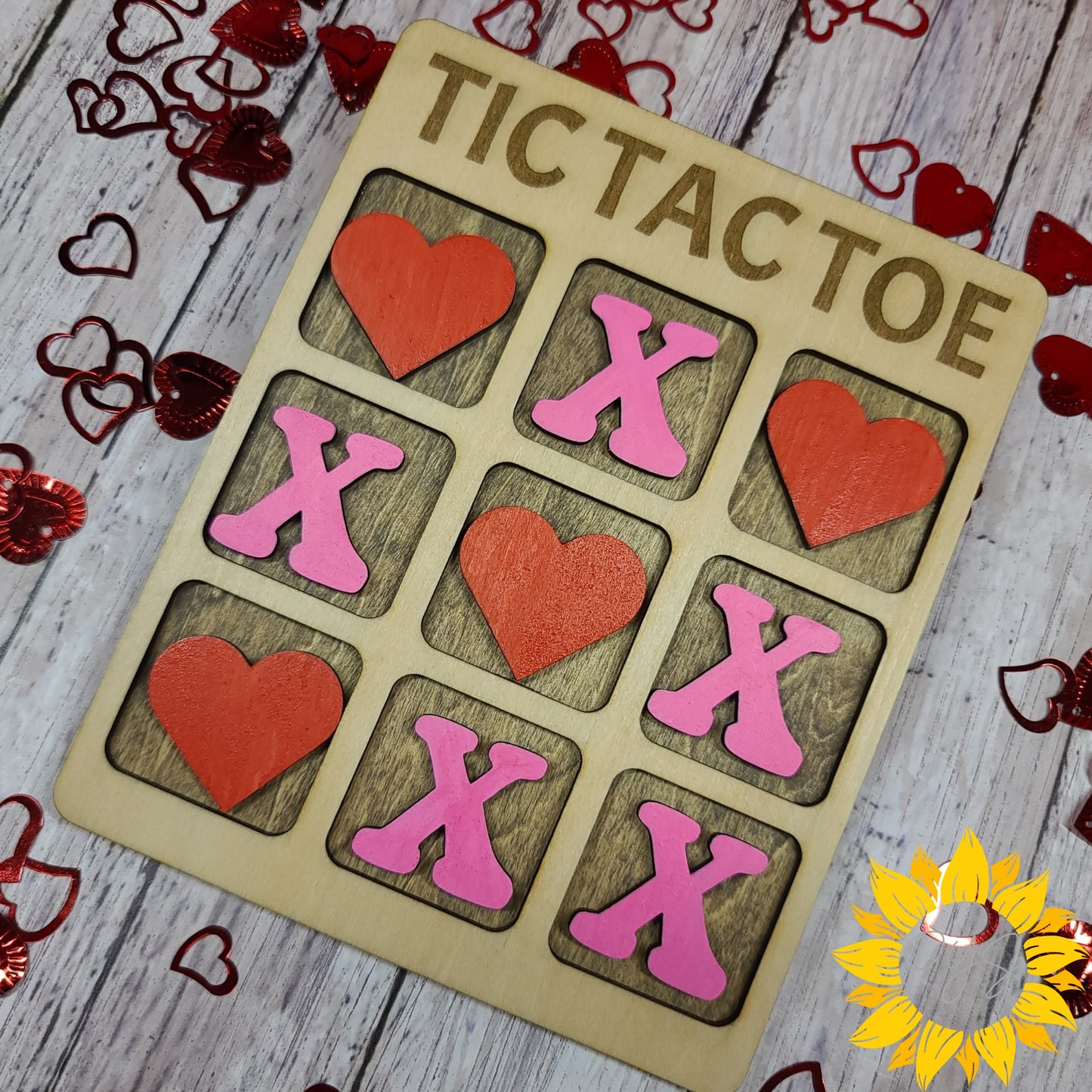 Valentine Tic Tac Toe Game ❤️ Hand-Painted Wooden Board