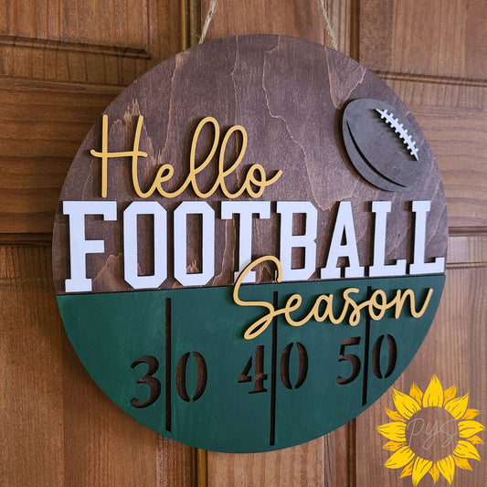 Hello Football Season Door Sign 🏈 12” Wooden Football Porch Decor